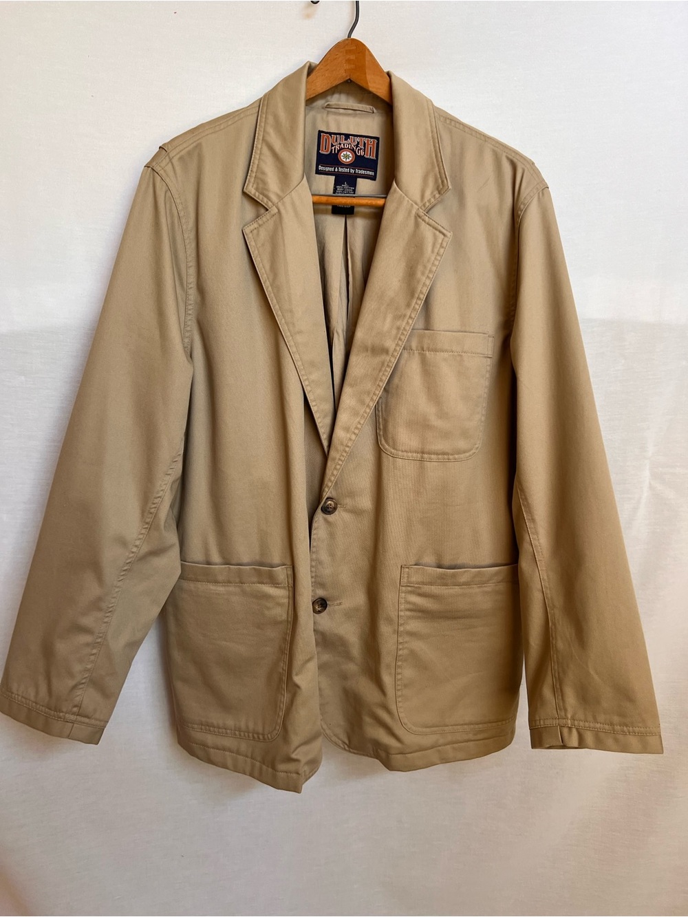 Duluth Trading Co Khaki Cotton Utility Jacket with Many Inside Pockets